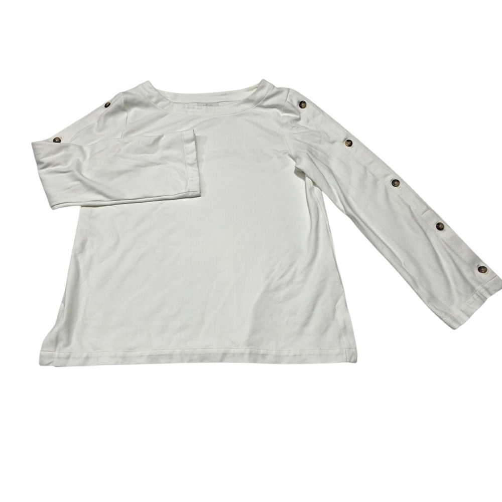 J.Jill Ponte Top Womens S White Button Sleeve Boat Neck Stretch Knit Pullover
